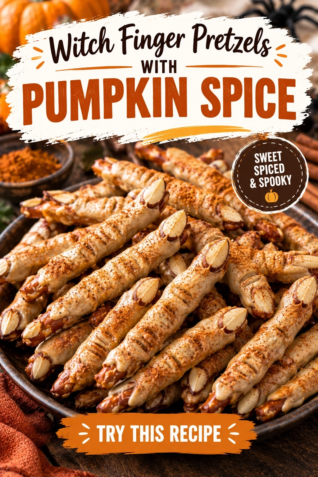 Witch Finger Pretzels with Pumpkin Spice | Spooky Halloween Treat Ideas recipe