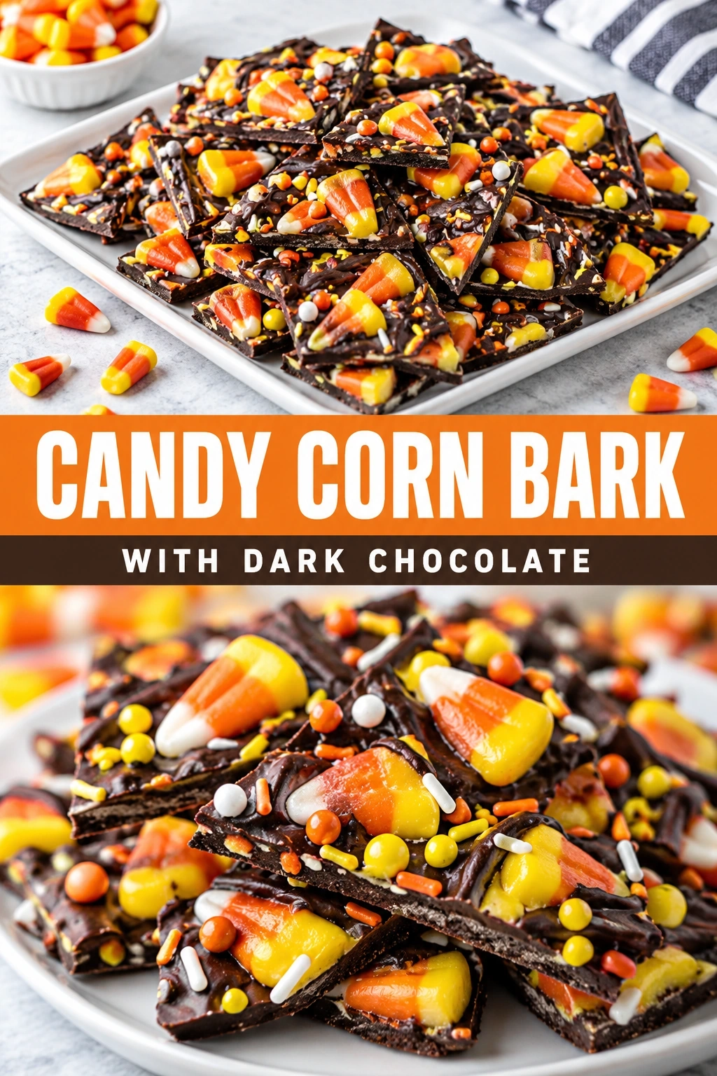 Candy Corn Bark with Dark Chocolate | Easy Halloween Dessert Treat recipe