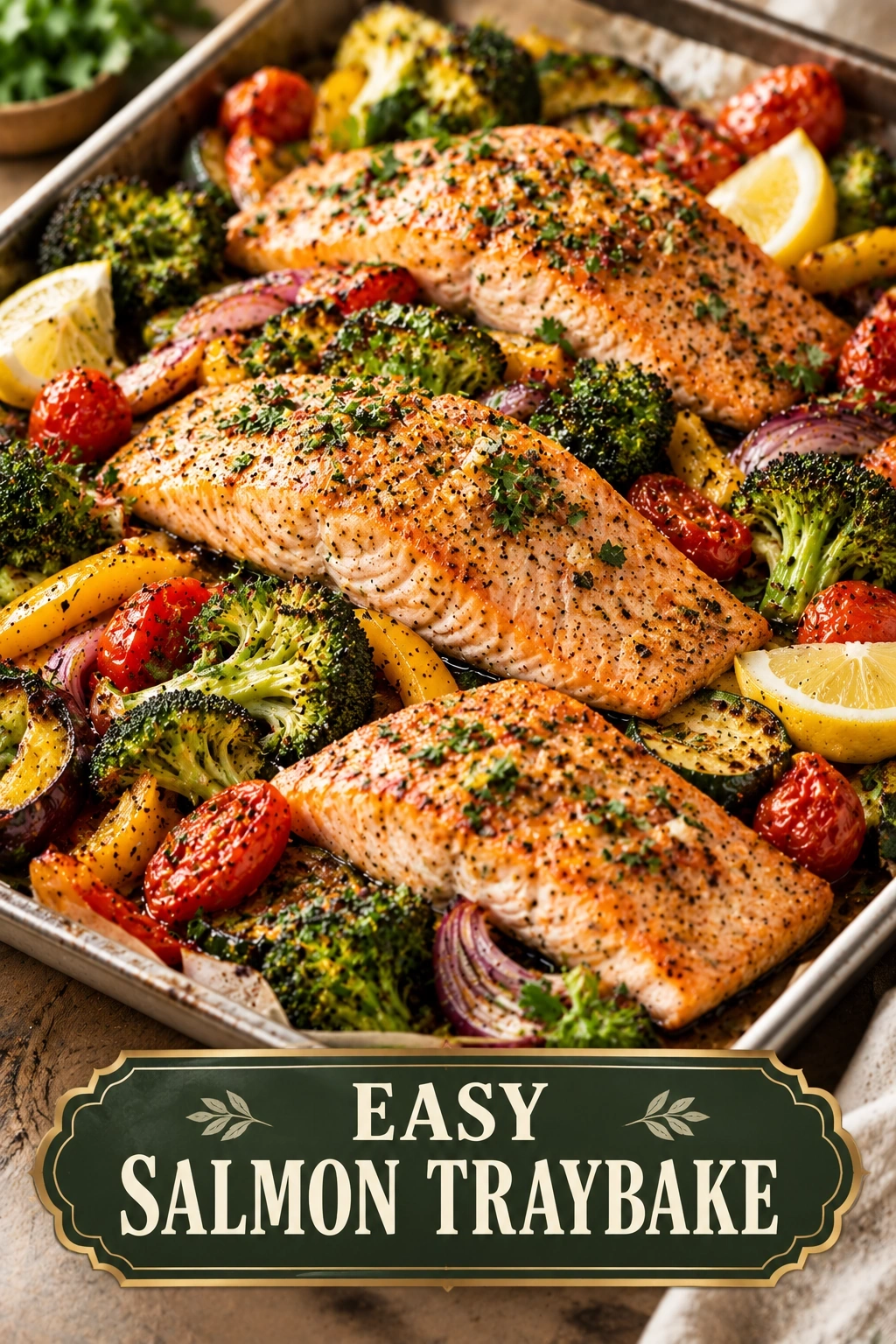 Easy Salmon Traybake with Roasted Vegetables | Healthy Sheet Pan Dinner Ideas recipe