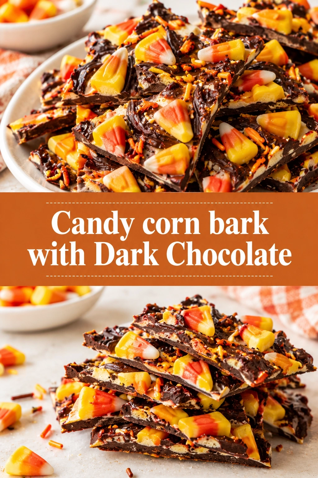 Candy Corn Bark with Dark Chocolate | Easy Halloween Dessert Treats recipe