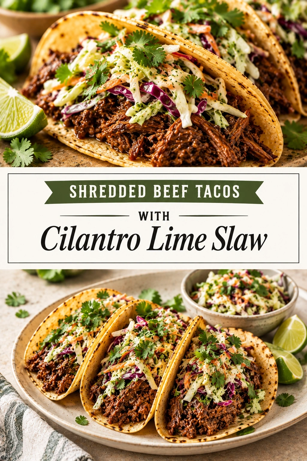 Shredded Beef Tacos with Cilantro Lime Slaw | Easy Family Taco Dinner Ideas recipe